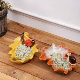 Tayhaa Yellow & Orange Ceramic Snails Sitting Showpieces - Set of 2-12