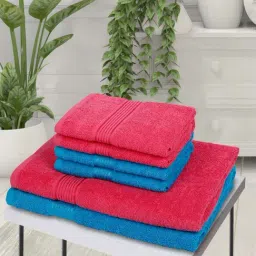 LORENA [6pc] 100% Cotton Super-Soft Terry Towels -2pc Bath, 4pc Hand (d`ross) solid-pink/turq-24