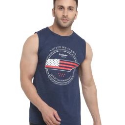 Chkokko Blue Cotton Regular Fit Printed Sports T-Shirt-image-66