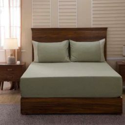 Maspar Green & White Cotton 300 TC King Bedsheet Set-image-46