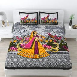 Living Roots Jaipuri Multicolor 210 TC Cotton Queen Bed Sheet with 2 Pillow Covers-picture-16