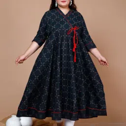 Miravan Blue Printed Fit & Flare Kurta-image-82