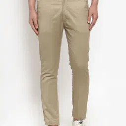 Jainish Beige Cotton Tapered Fit Flat Front Trousers-image-88