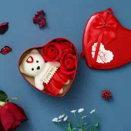 eCraftIndia Red & White Roses and Teddy Bear Gift Box-image-10