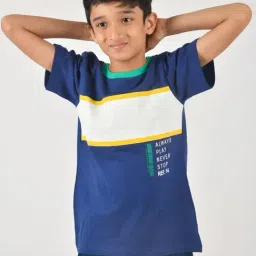 Tales & Stories Boys Navy & White Cotton Color Block T-Shirt-picture-18
