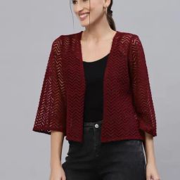 Style Quotient Maroon Self Pattern Shrug-image-79