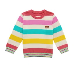 H by Hamleys Infants Girls Off White Striped Full Sleeves Sweater-image-94