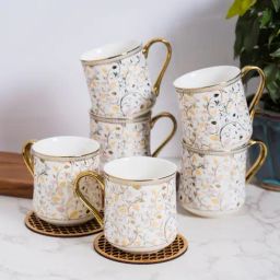 JCPL Printed Gold Ceramic Tea Cups- Set of 6 (200 ml each)-image-32