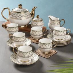 Clay Craft Printed White Ceramic Tea Set of 15-image-67
