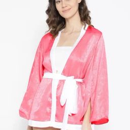 Erotissch Pink Solid V Neck Robe-10