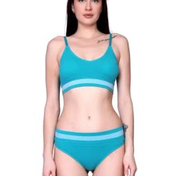 Spiaty Light Blue Elastane Solid Lingerie Set-image-18