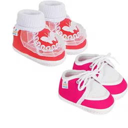 NESKA MODA 0 To 6 Month 2 Pair Set Newborn Baby Unisex Soft Skin-Friendly Cotton Lace Shoes Booties-image-36