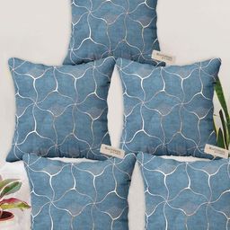 Blue Grass Blue & White 5 Pieces Abstract Velvet Square Cushion Covers-image-76