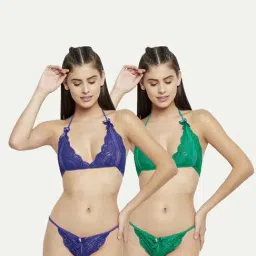 AROUSY Blue & Green Self Pattern Lingerie Set-image-49