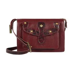 Hidesign Marsala Red Harlem Textured Small Leather Cross Body Bag-17