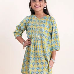 Kiddopanti Kids Mustard & Blue Printed Kurta-image-57