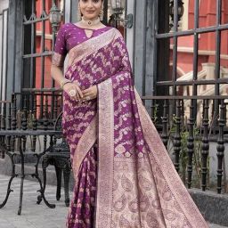 Varanga Purple Printed Banarasi Saree with Blouse Piece-picture-23
