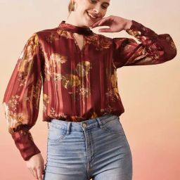 Marie Claire Maroon Floral Print Top-image-70
