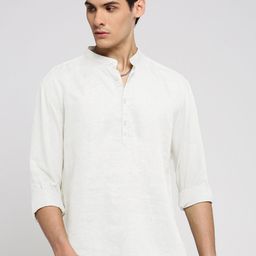 SHOWOFFFF Men Comfort Fit Solid Mandarin Collar Linen Casual Shirt-picture-8