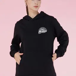 NUSYL Women Typography Printed Hood Fleece Pullover Oversized Sweatshirt-image-84