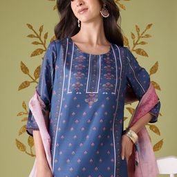 Anouk Floral Print Straight Kurta with Trousers & With Dupatta-picture-39