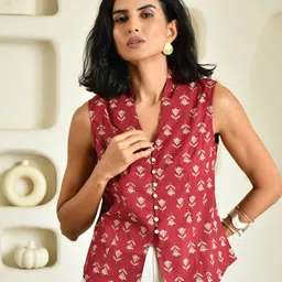 Zenava by Myntra Women Floral Print Mandarin Collar Cotton Top-14