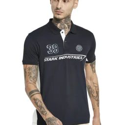 Octave Navy Cotton Regular Fit Printed Polo T-Shirt-image-67