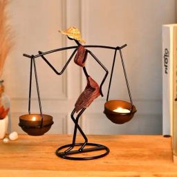 Tayhaa Black & Golden Iron Metal Burgundy Libra Candle Holder-image-80