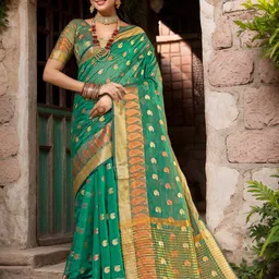Anouk Rustic Paisley Zari Organza Taant Saree-44