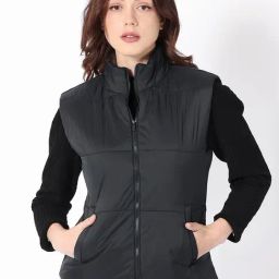 RAREISM Black Polyester Solid Sleeveless Jacket-32