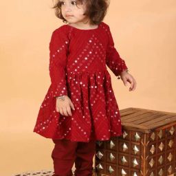 VASTRAMAY Girls Maroon Embroidery Clothing Sets-image-49