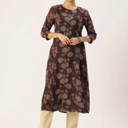 Amukti Black Rayon Printed Three-Quarter Sleeves Kurta-picture-11