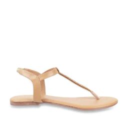 Mochi Women's Beige T-Strap Sandals-image-94