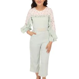 Cutecumber Kids Sage Green Floral Print Full Sleeves Jumpsuit-image-75