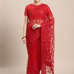 HERE&NOW Floral Embroidered Net Saree-picture-55