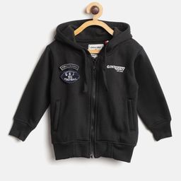 Gini and Jony Boys Black Printed Back Hooded Sweatshirt with Brooches-image-57