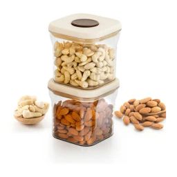 HAZEL Cream Plastic Jar with One Touch Pop Up Lid & Leakproof - Set of 2 (600 ml) image 2