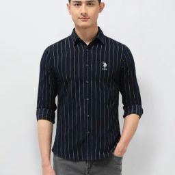 U.S. Polo Assn. Denim Co. Navy Cotton Slim Fit Striped Shirt-picture-6