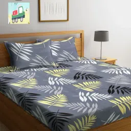 Klotthe Printed Grey 210 TC Cotton Blend King 2 Bed Sheets with 4 Pillow Covers-picture-27