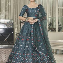 SHUBHKALA Teal Green Silk Embroidered Lehenga and Choli Set With Dupatta-picture-11