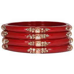 ZULKA Set Of 4 Glass With Cubic Zircon Gemstone Studded & Beaded Bangles image 4