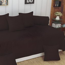 Myntra Elegant Homes Brown 8 Pieces Striped Cotton Diwan Set-image-48