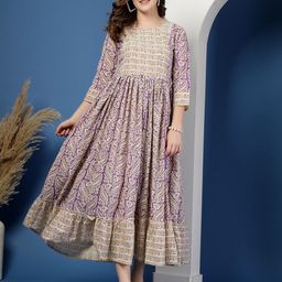 Pristyle Maternity Floral Printed Fit And Flare Ethnic Dress-image-85