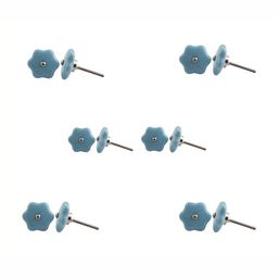 Indianshelf 6-Pcs Turquoise Blue Star Crackle Printed Ceramic Knobs-35