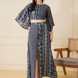 Stitchinc The Split Two Tone Floral Printed Top & Long Skirt-image-94