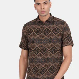 Blu MNKY Men Smart Slim Fit Ethnic Motifs Printed Spread Collar Casual Shirt-picture-42