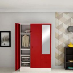 Godrej Interio Slimline Blend 3-Door Steel Almirah, Textured Carmine Red (1-Year Warranty, 1 Locker, 3 Drawers)-image-47