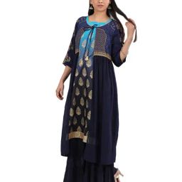 Aurelia Navy Round Neck Tie-Up Kurta-image-52