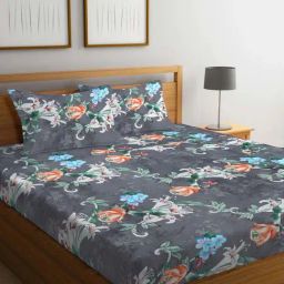 Klotthe Floral Grey 300 TC Cotton Double Bedsheet with 2 Pillow Covers-image-34
