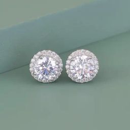 Ornate Jewels 925 Silver AAA Grade American Diamond Halo Stud Earrings-image-27